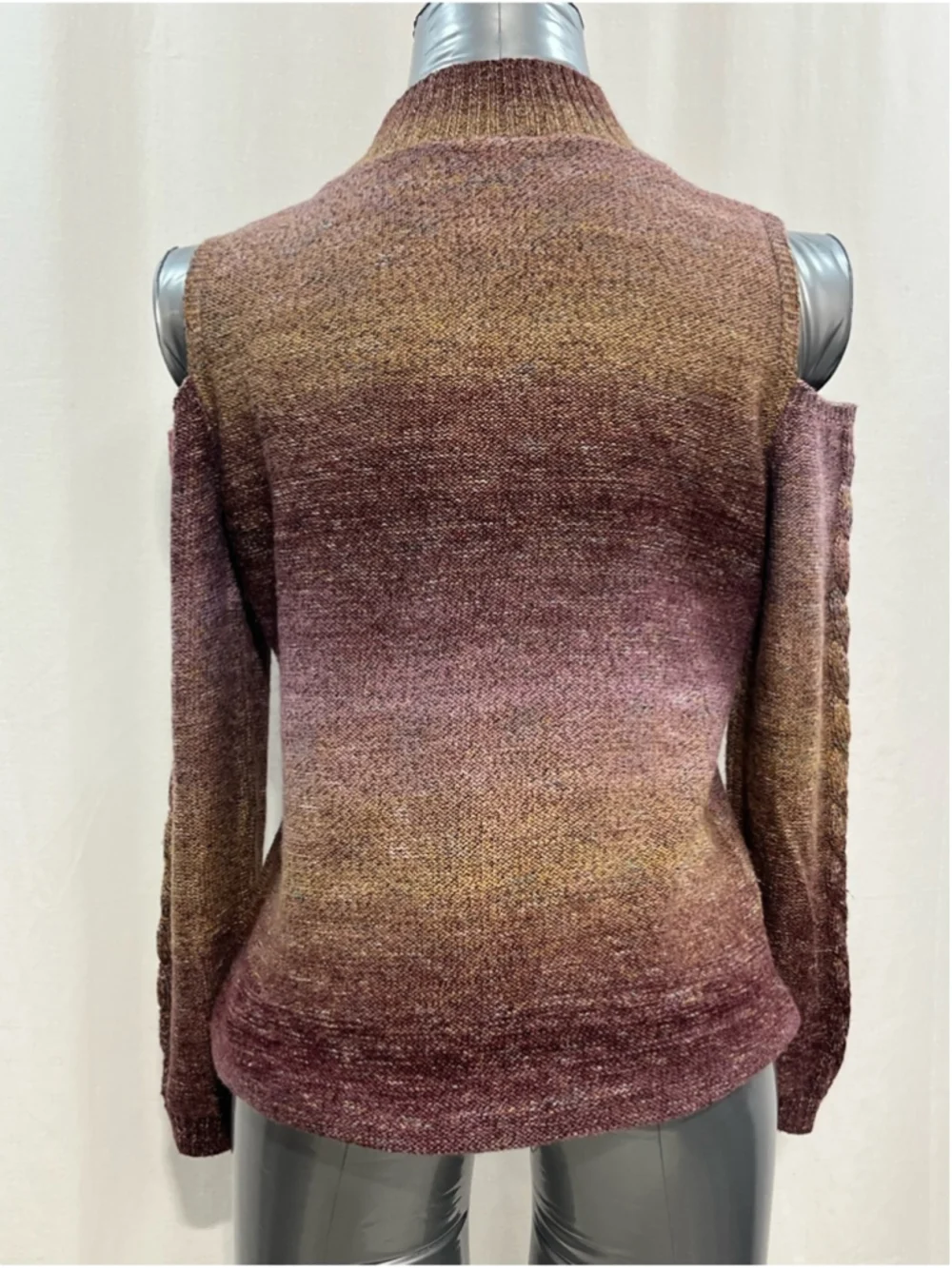 cleo cold, shoulder Mock Neck Sweater in Mauve and Gold-Tone work, Travel 1437